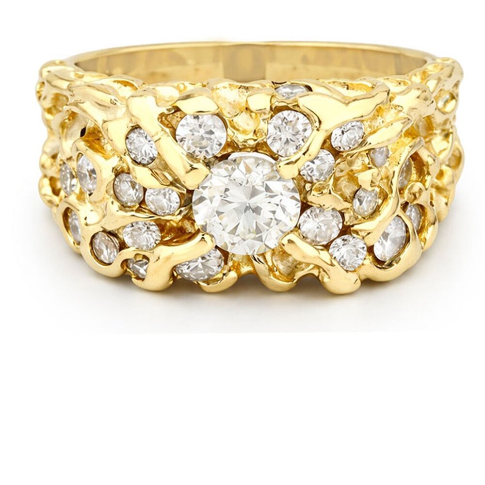 Genuine Diamonds Nugget Style Ring 14K Gold